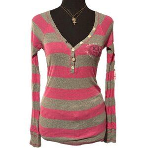 university of pink striped henley long sleeve